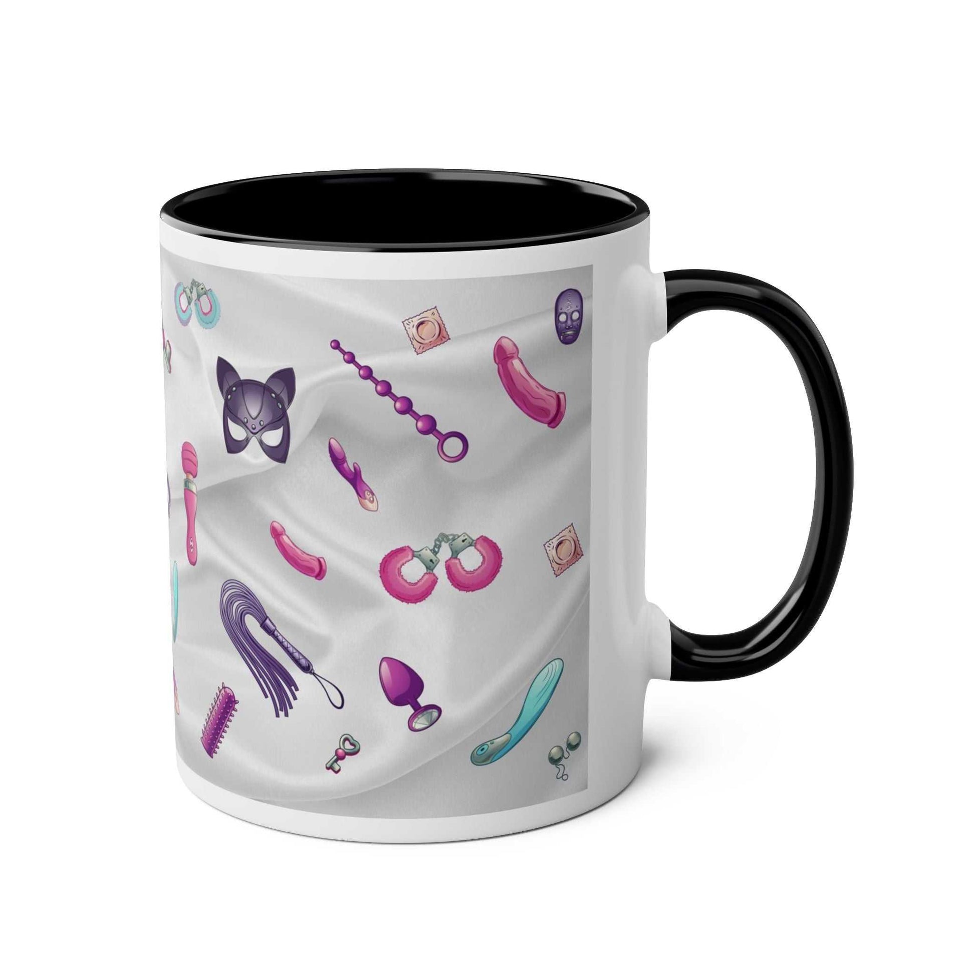 Playful fun sex toy coffee mug with cheeky design, 11oz ceramic, glossy finish.