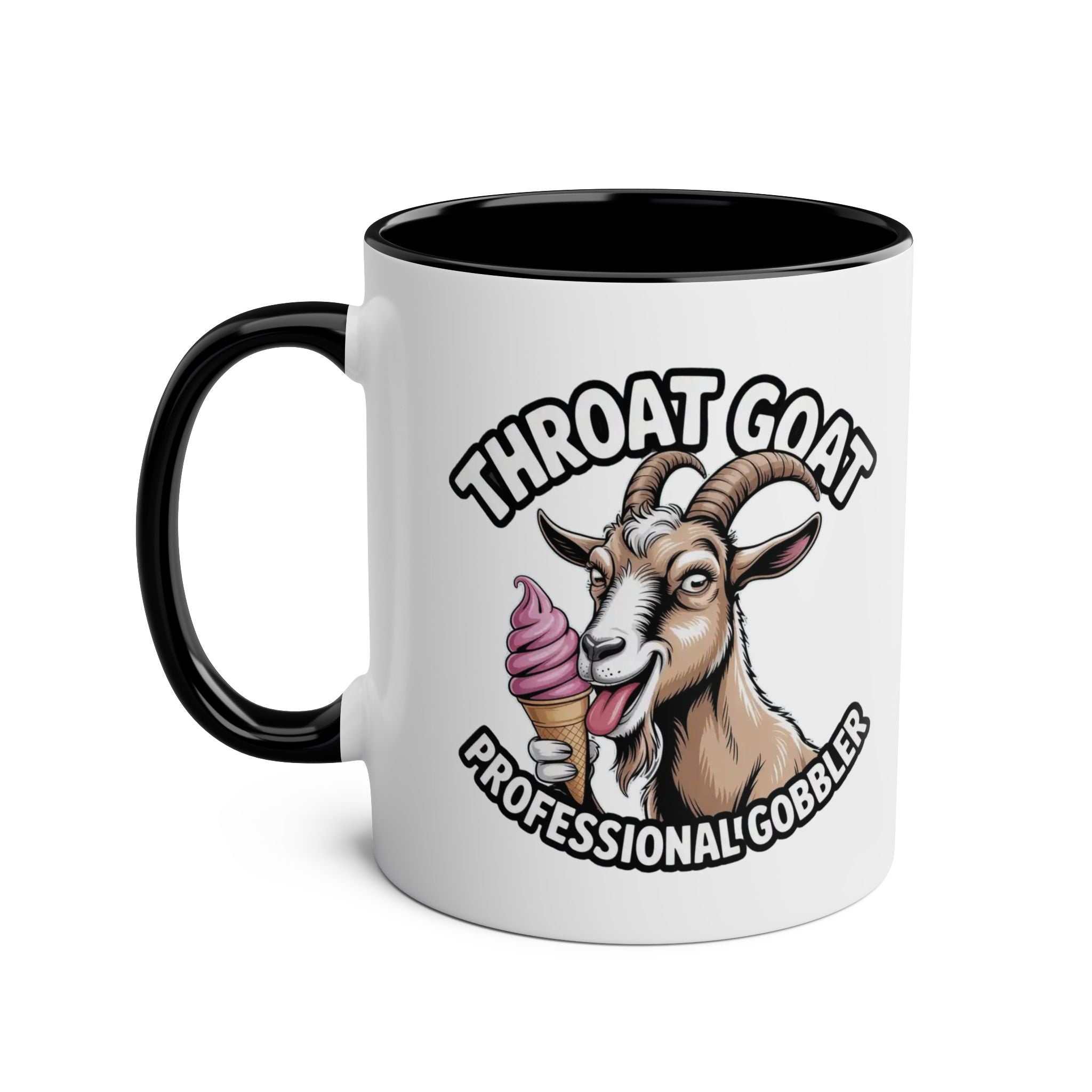 Throat Goat Mug ceramic coffee cup with bold adult humor and glossy finish