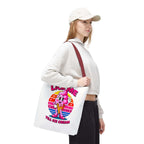 Cheeky Lick Me Till Ice Cream Tote Bag with colorful handles, durable polyester, and playful design