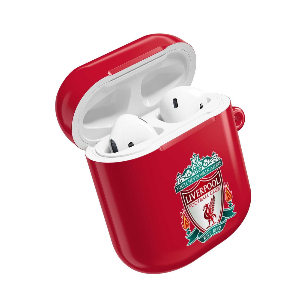 Liverpool FC AirPods protective case in red with club crest, shock-resistant and wireless charging compatible