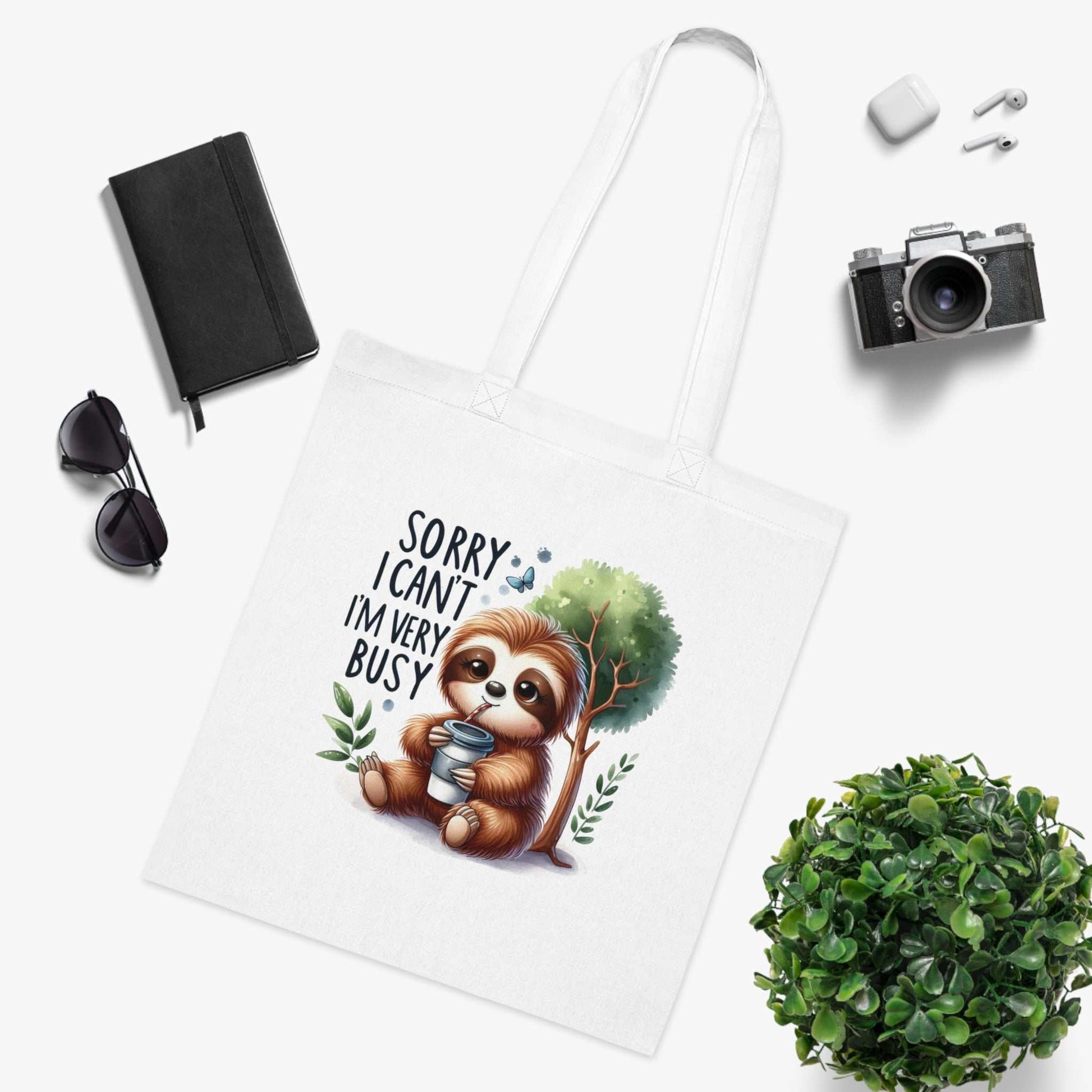 Cotton tote sloth design, cute bag, whimsical accessory, sloth lover gift.