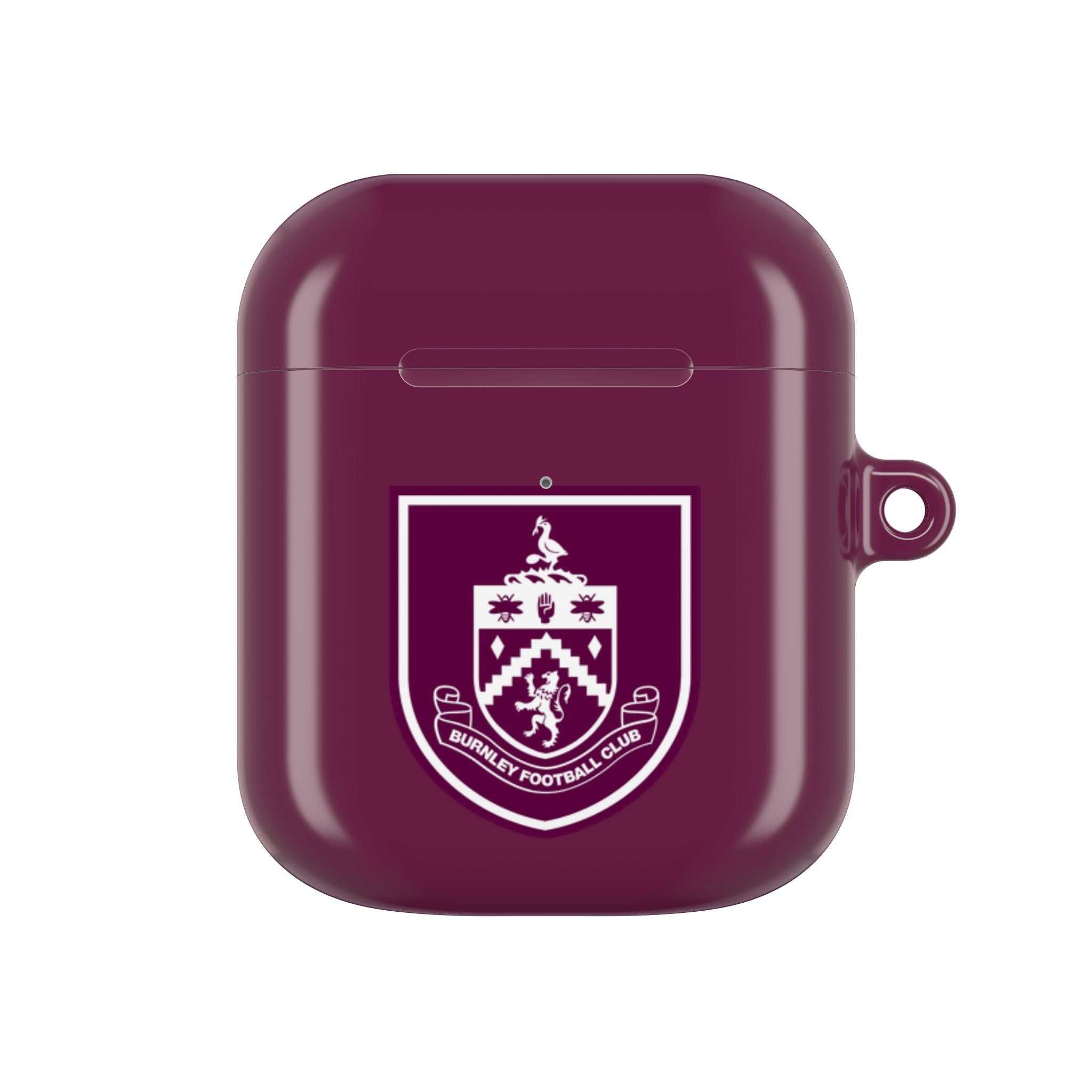 Burnley FC AirPods protective hard case in claret with club crest and shock-resistant design