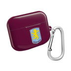 Aston Villa FC AirPods protective hard case in claret with club crest and silver carabiner clip
