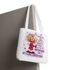 Cheeky menopause humour tote bag with multiple sizes and handle colors, durable spun polyester fabric for everyday use
