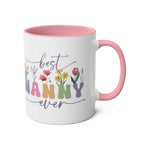 Best Nanny Ever Mother's Day Gift Mug with floral design, pink handle and interior.