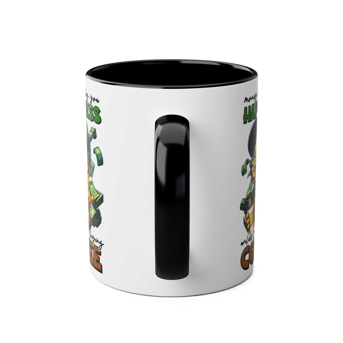 Happiness Coffee Mug with cheerful duck illustration, 11oz ceramic, glossy finish.