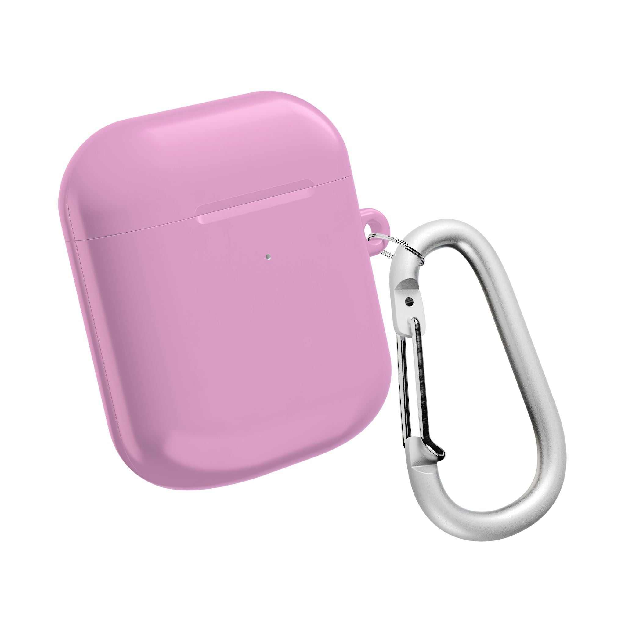 Dusky pink hard shell AirPods protective case with carabiner clip, glossy finish, slim and lightweight design, compatible with AirPods and AirPods Pro