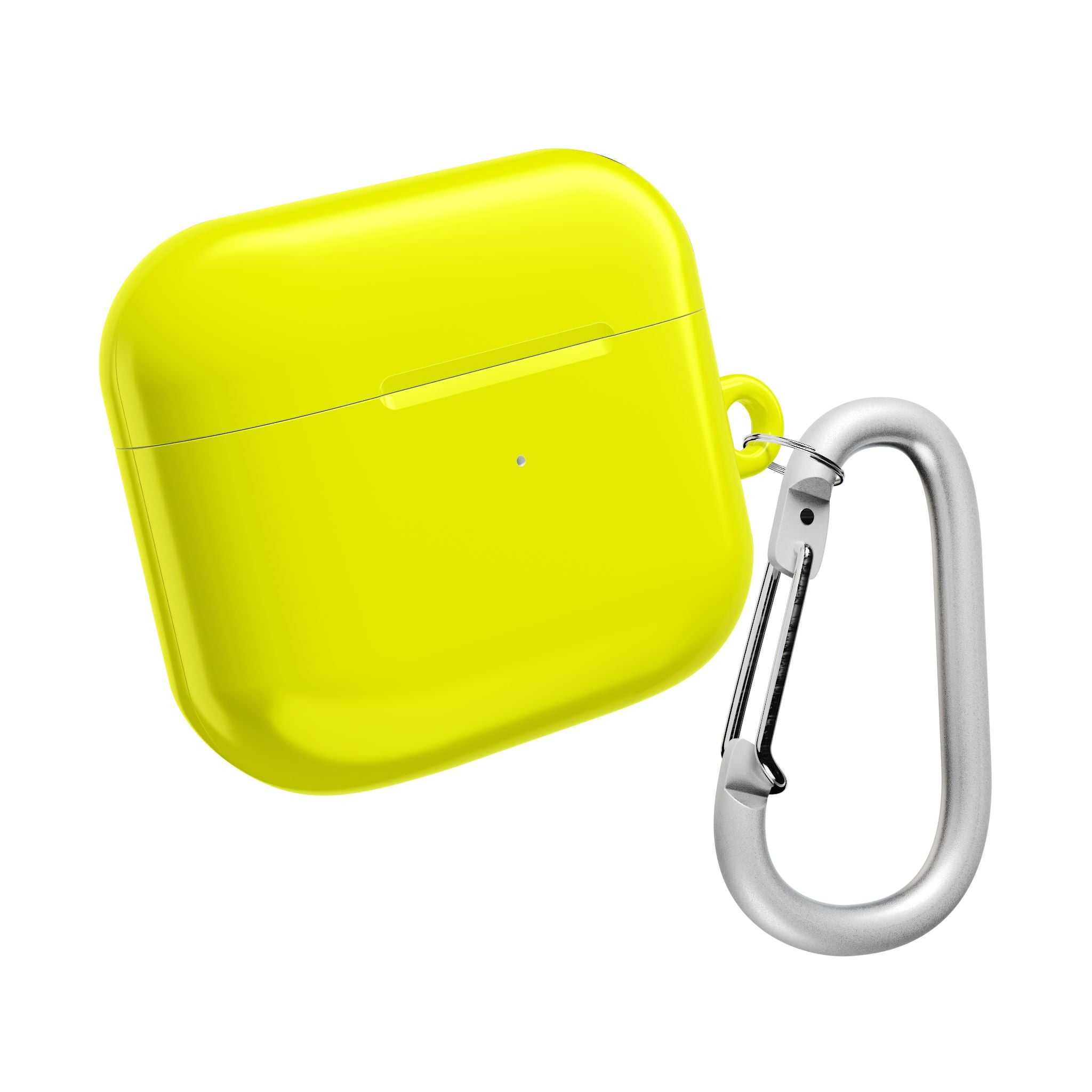 Yellow AirPods/Pro protective hard shell case with glossy finish and carabiner clip