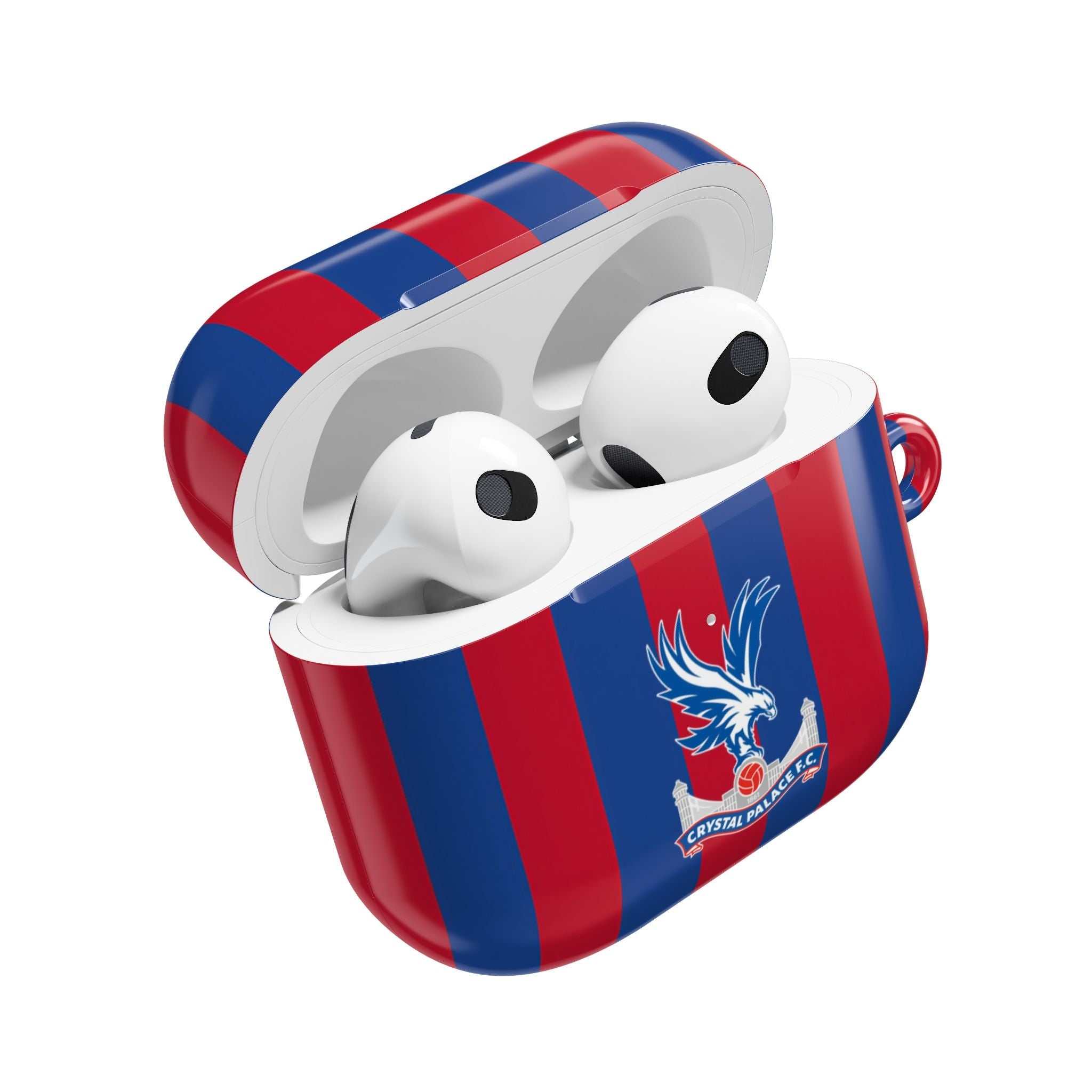Crystal Palace FC AirPods case with red and blue stripes and eagle crest, durable protective cover compatible with AirPods and AirPods Pro