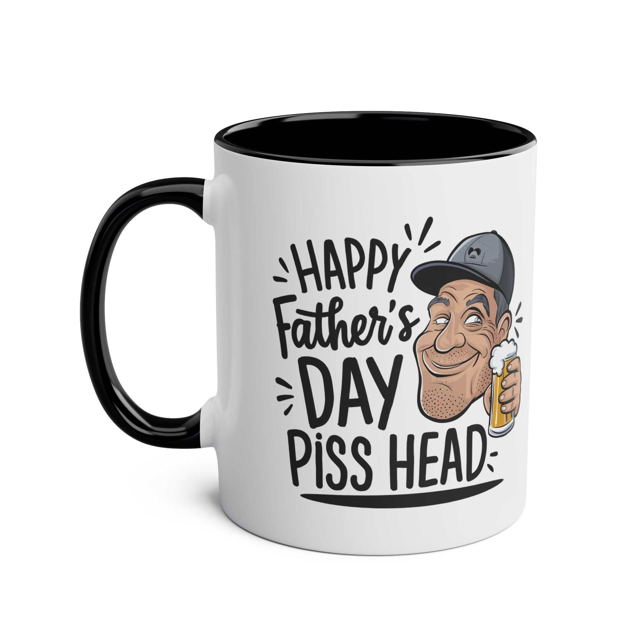 Fun Fathers Day Gift Mug with humorous design, black handle and interior.