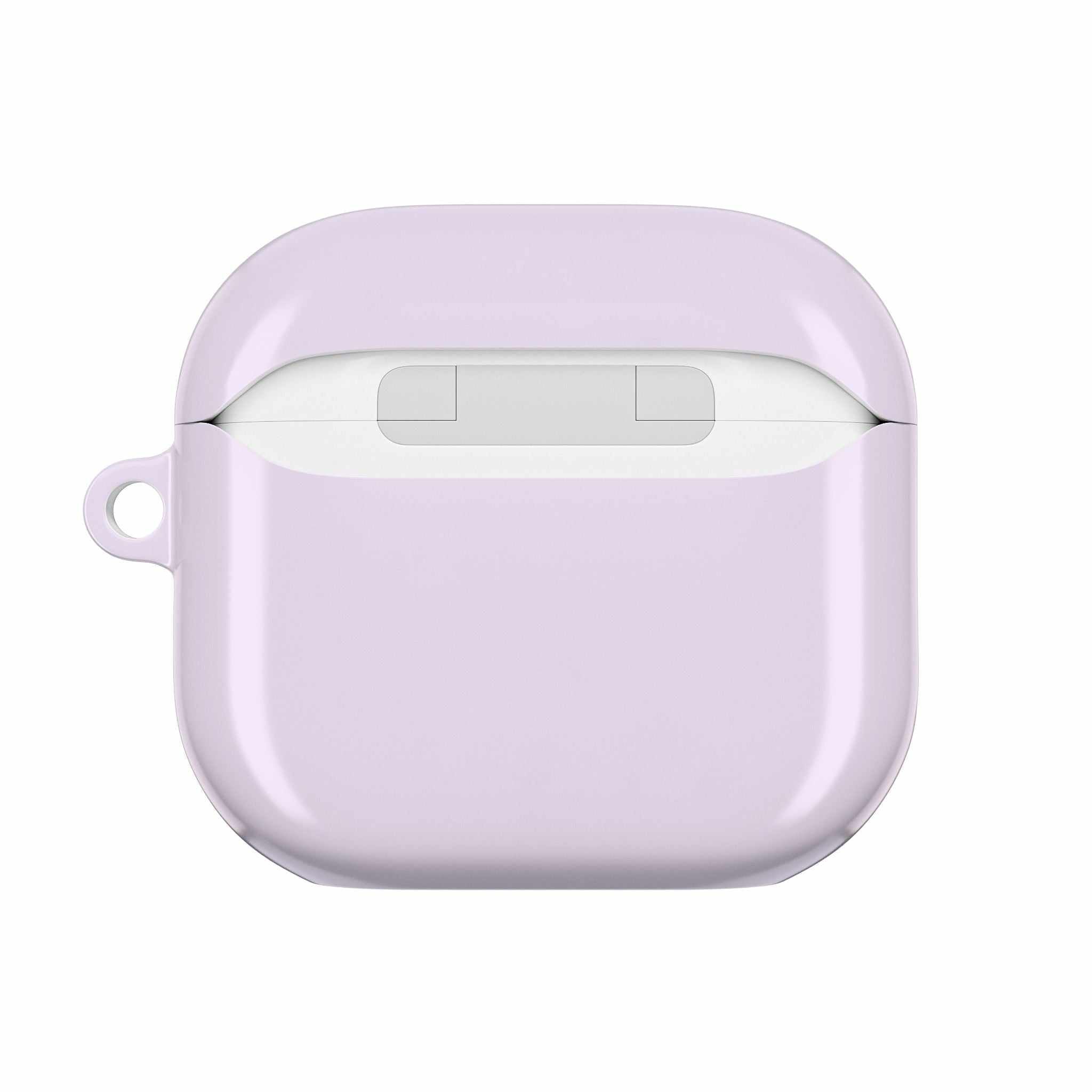 Lavender AirPods protective case with glossy finish, durable hard shell, and lightweight design