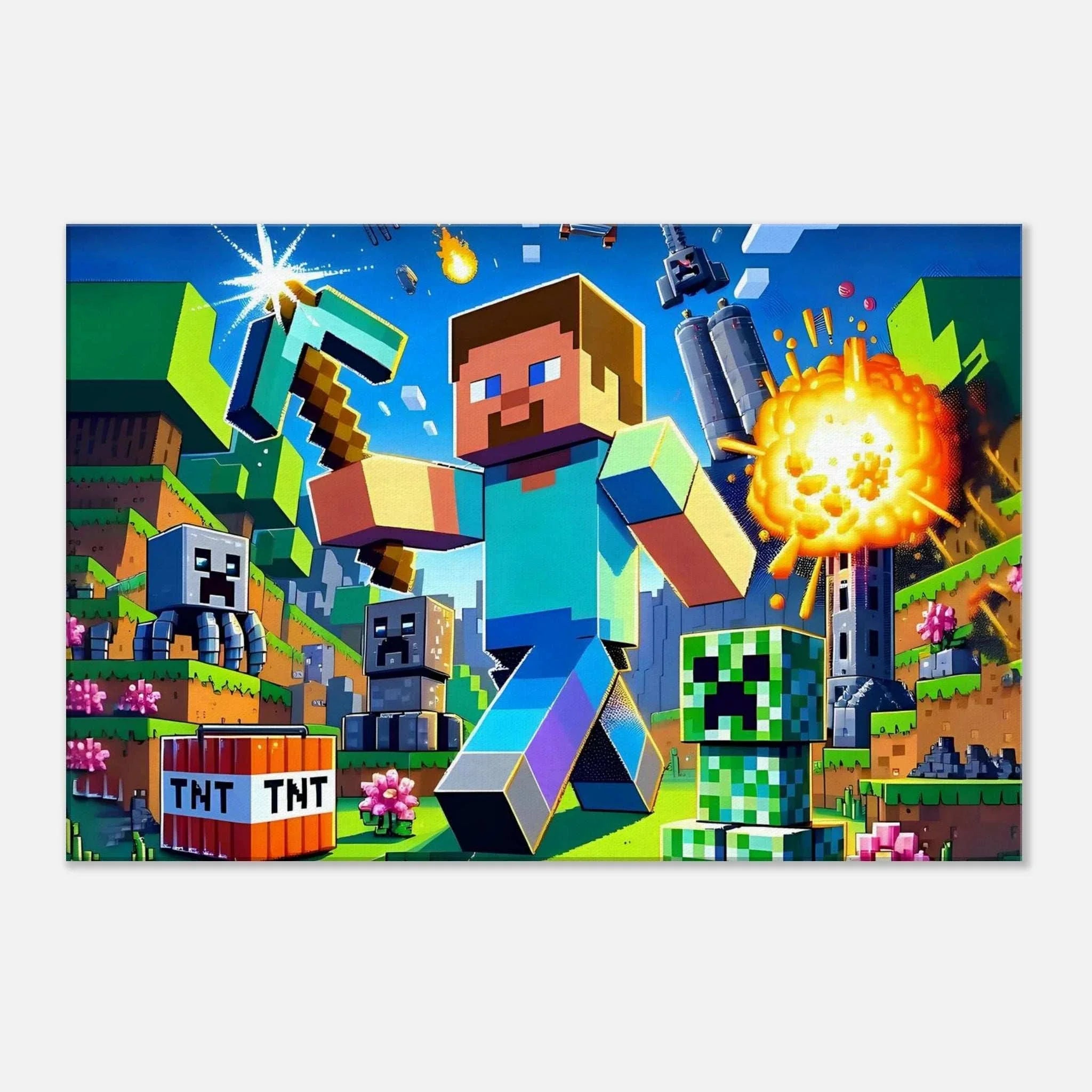 Minecraft Wall Canvas featuring vibrant blocky designs, perfect for fans, adds color to any room.