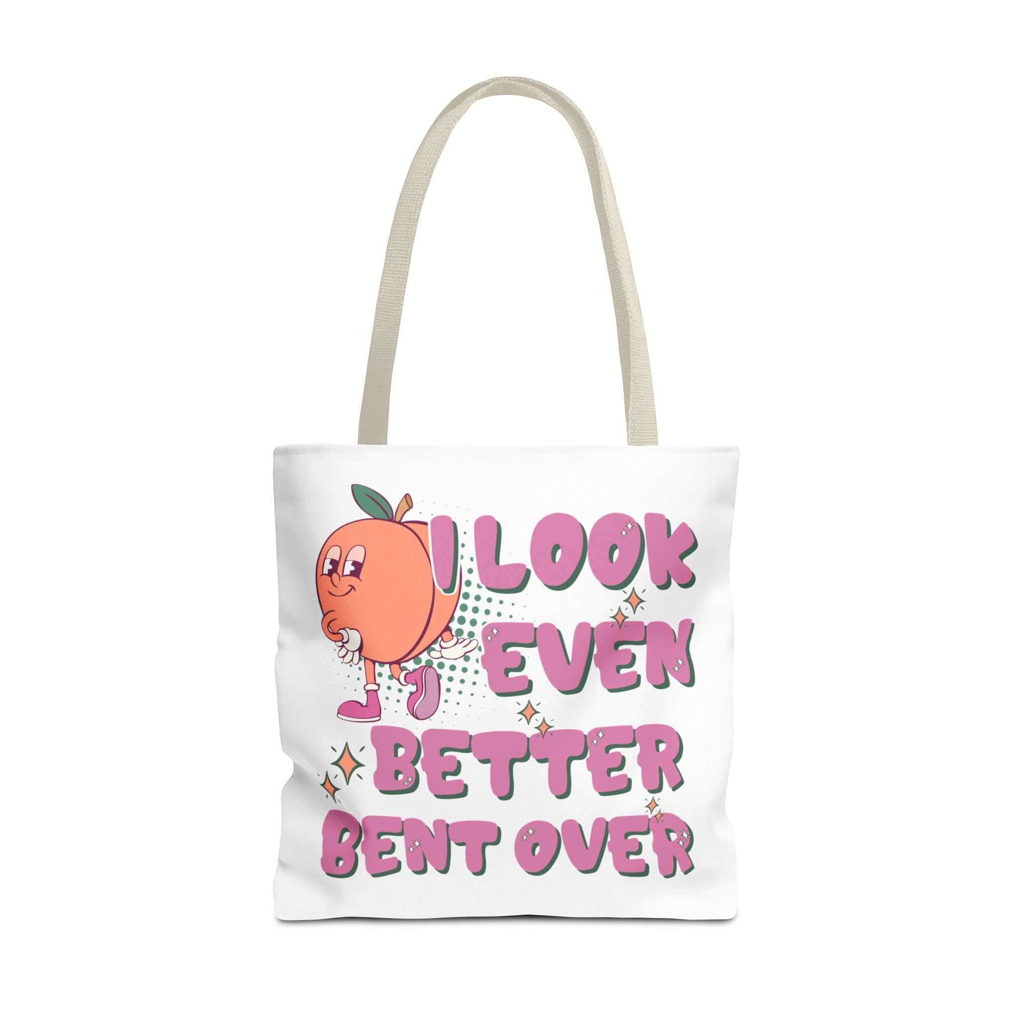 Cheeky Even Better Bent Over Tote Bag with colorful handles, durable spun polyester, and playful design for everyday use