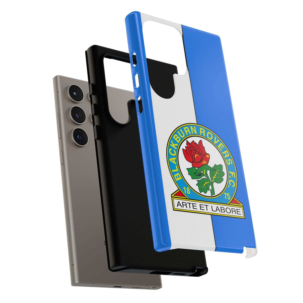 Blackburn Rovers blue and white Samsung phone case with magnetic feature and club-inspired crest