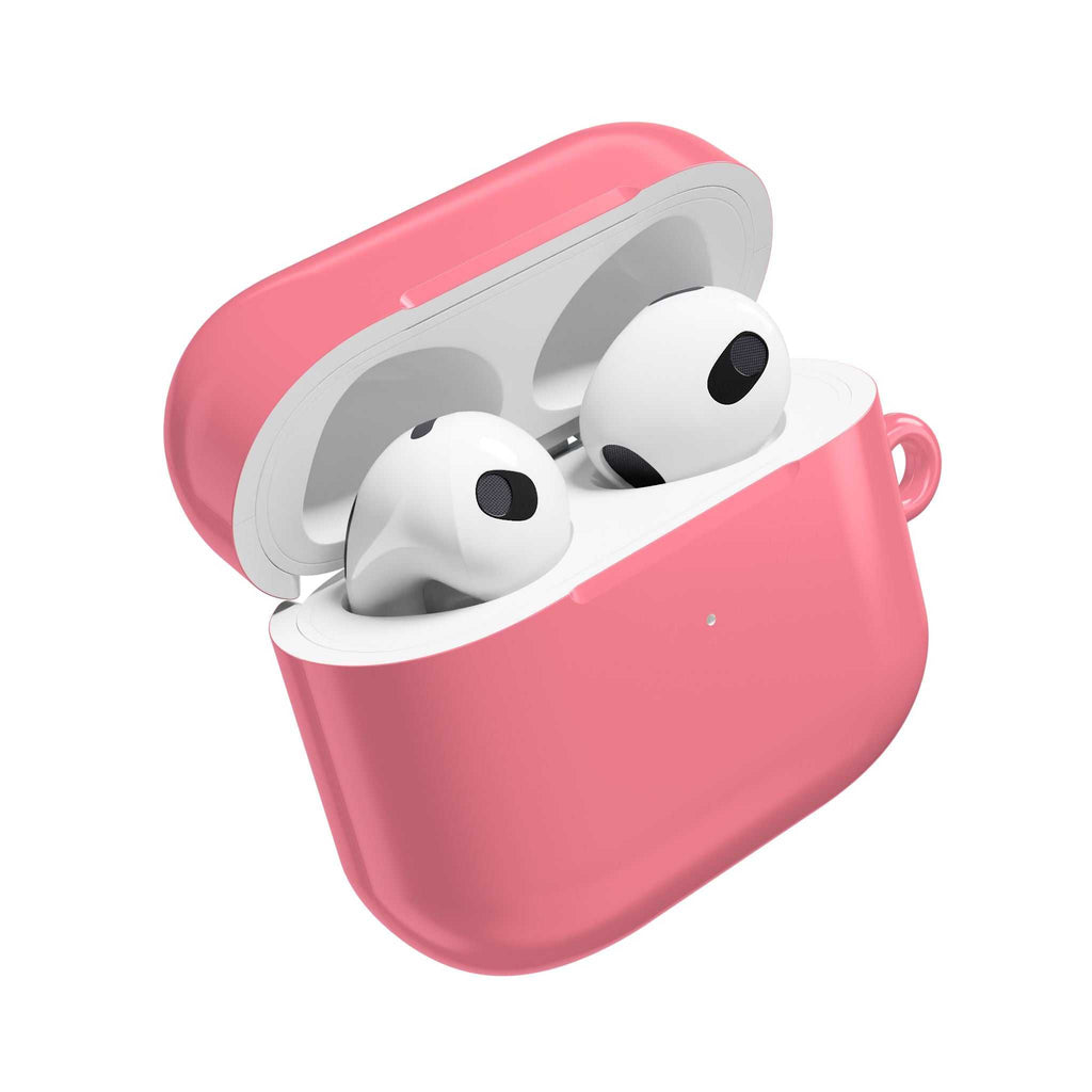 Light coral protective hard shell case for AirPods and AirPods Pro with glossy finish and wireless charging compatibility