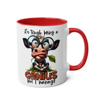Funny animal graphic coffee mug with humorous design and red interior.