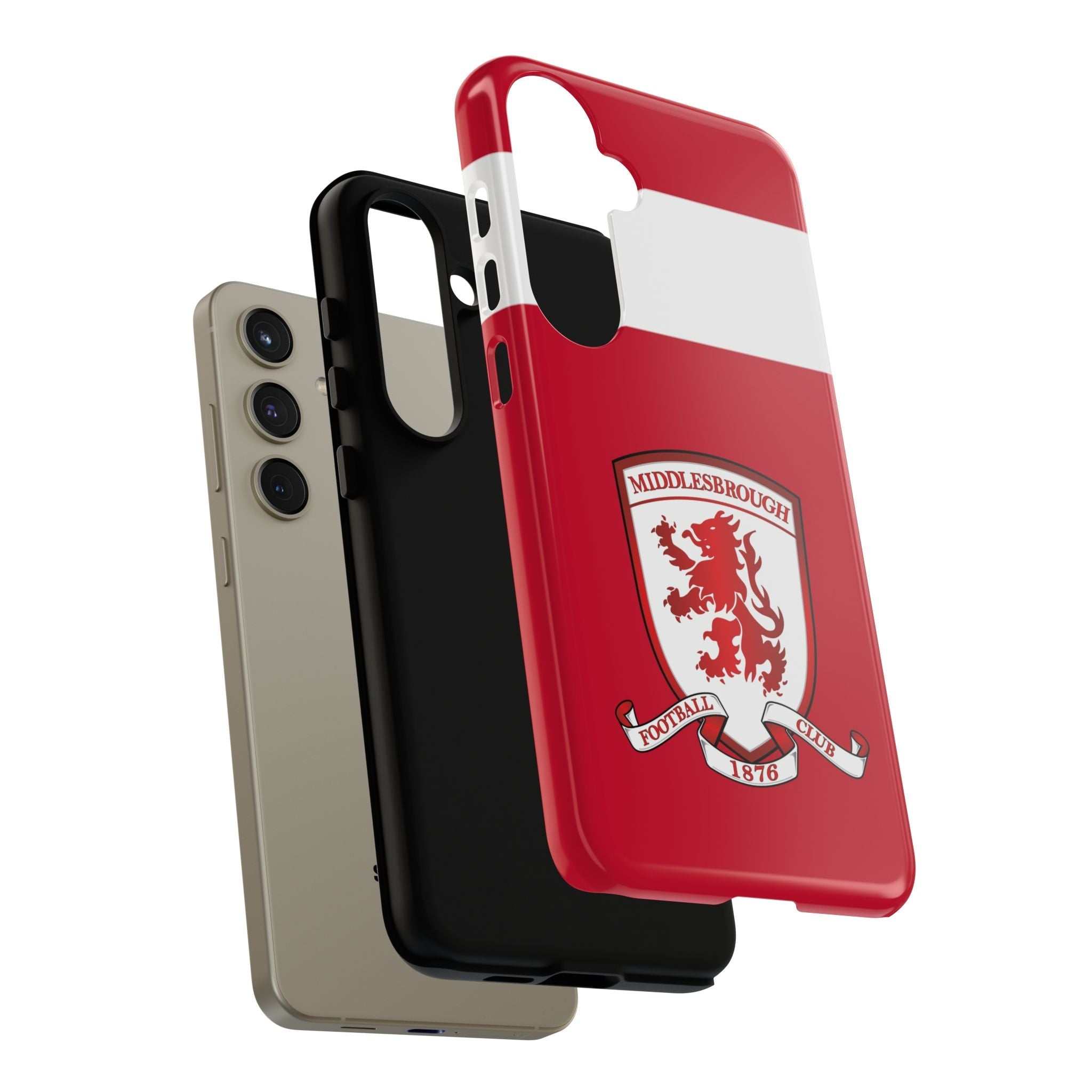 Middlesbrough Magnetic Samsung Case with red colors and club-inspired crest, dual-layer protection, wireless charging compatible