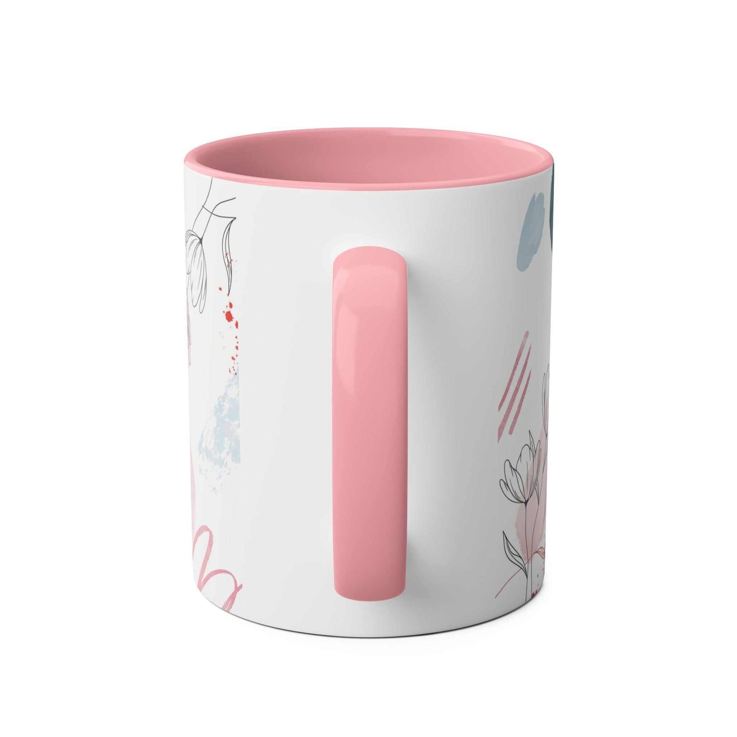 Cheeky Fun Valentines Mug with pink handle and rim, featuring a floral design, perfect for a joyful Valentine's Day gift.