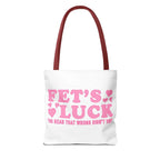 Pink heart tote bag with cheeky fun design and durable spun polyester fabric