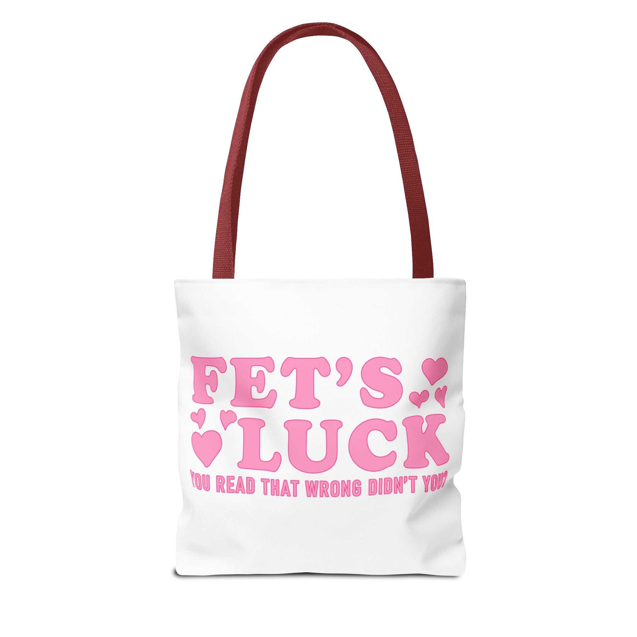 Pink heart tote bag with cheeky fun design and durable spun polyester fabric