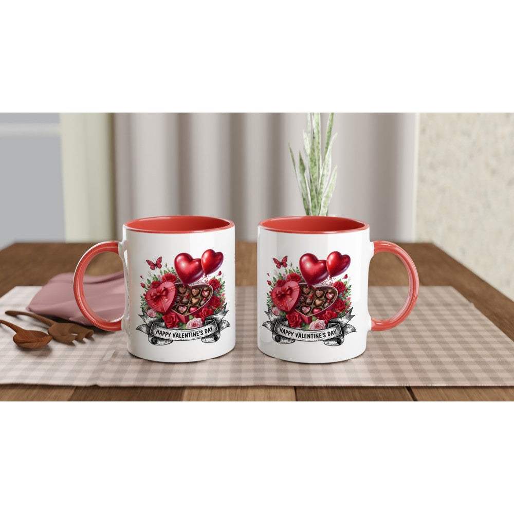 Gorgeous Valentine's Mug with colorful design, featuring hearts and flowers, perfect gift for Valentine's Day.