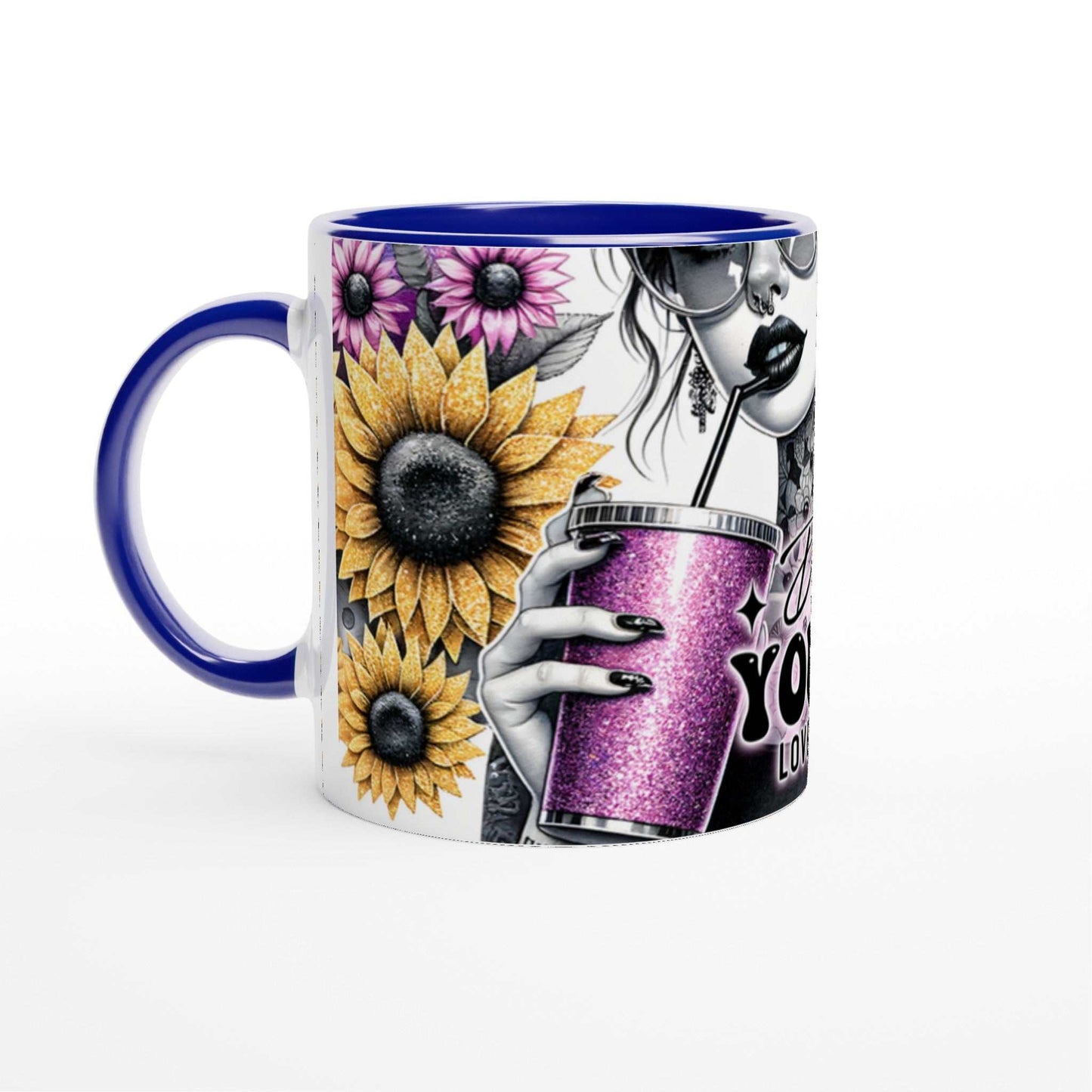 Motivational coffee mug with colorful design and inspirational quote, glossy finish, 11oz capacity.