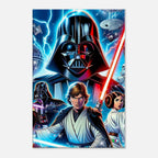 Star Wars wall canvas featuring iconic characters and vibrant space battle scene.
