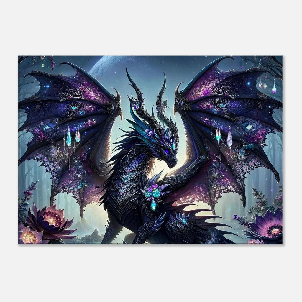 Black Gem Dragon wall canvas featuring a striking, gem-adorned dragon in vivid detail.
