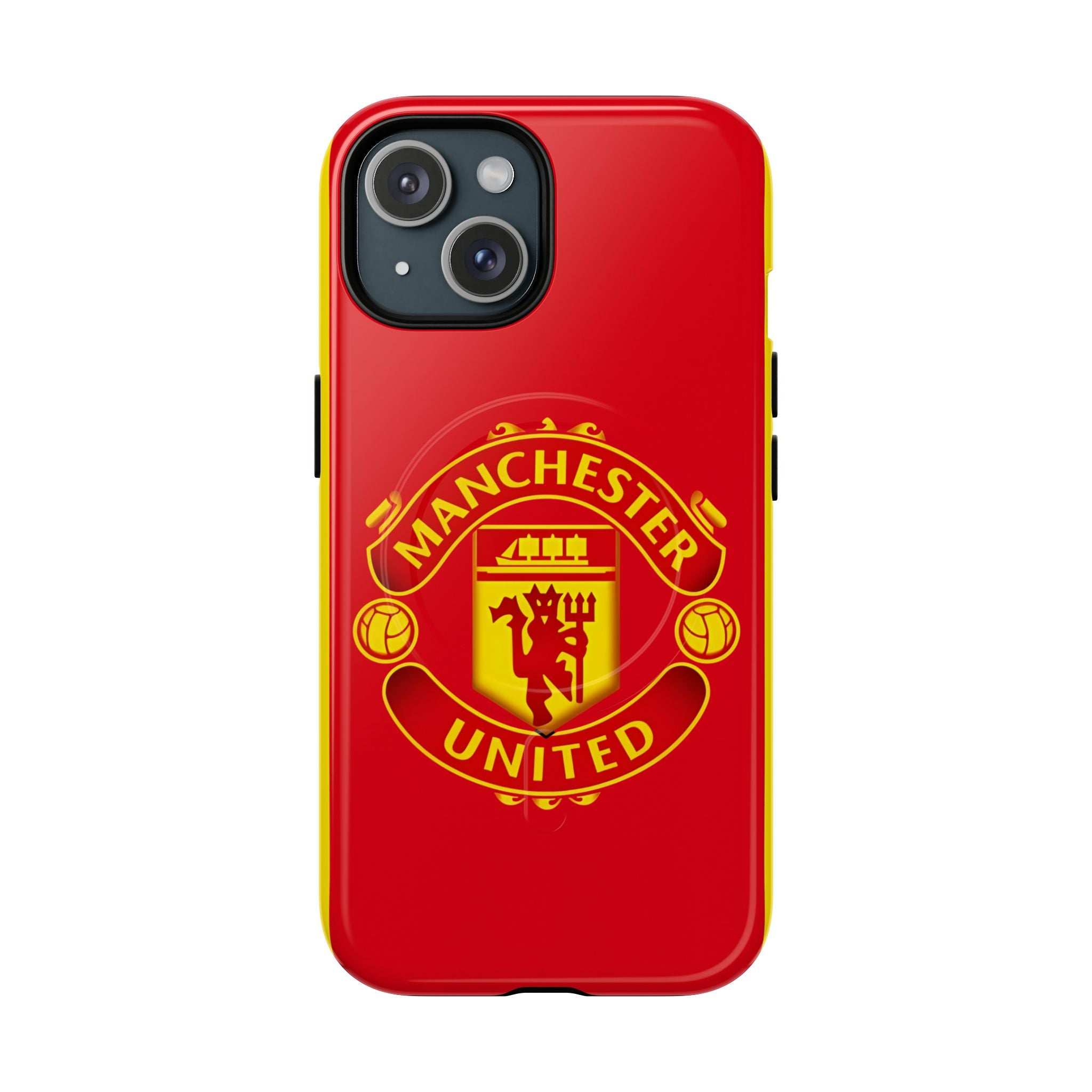 Manchester United MagSafe iPhone case with dual-layer protection and official-inspired red crest design