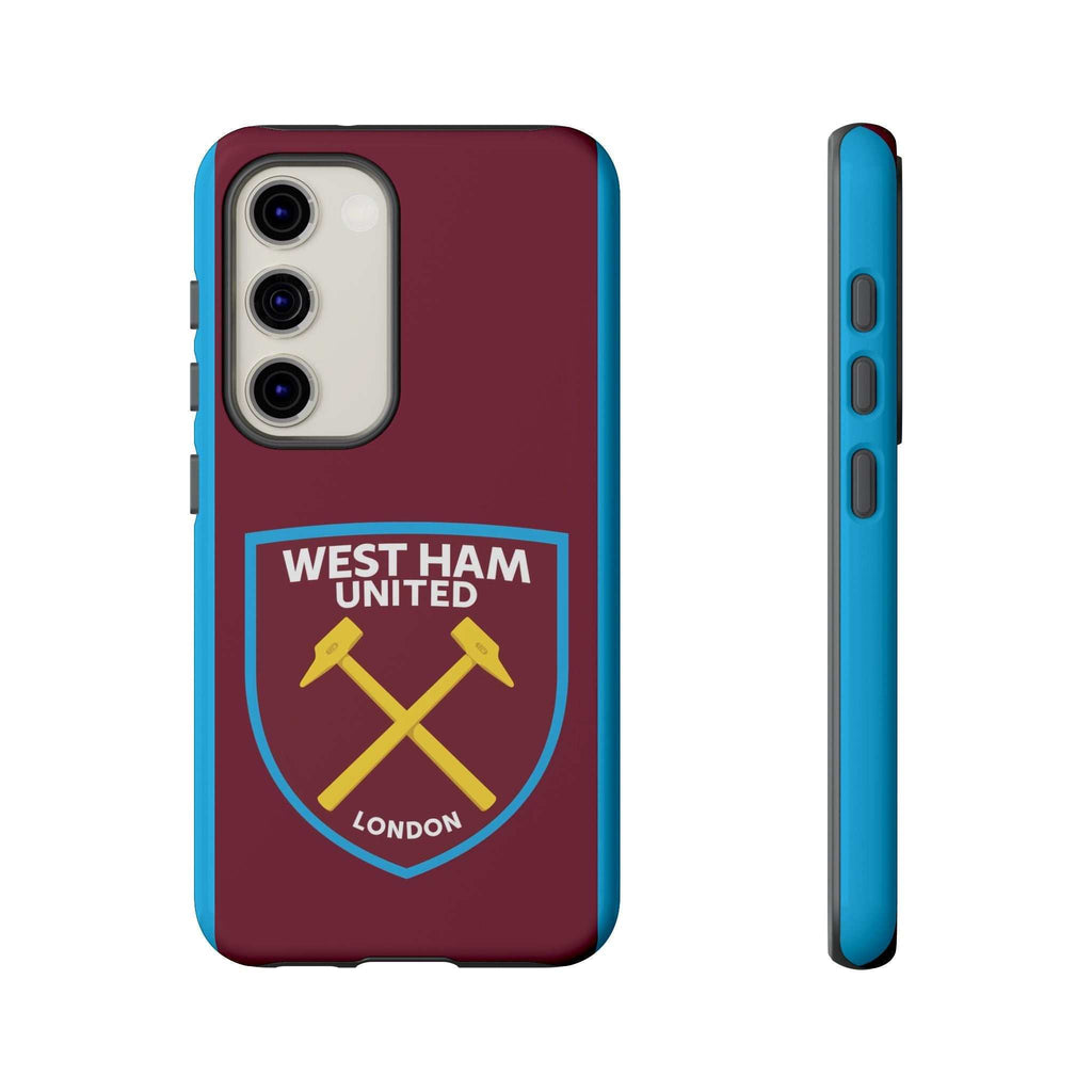 West Ham United Magnetic Samsung Case with claret and blue colors, durable dual-layer protection, and wireless charging compatibility