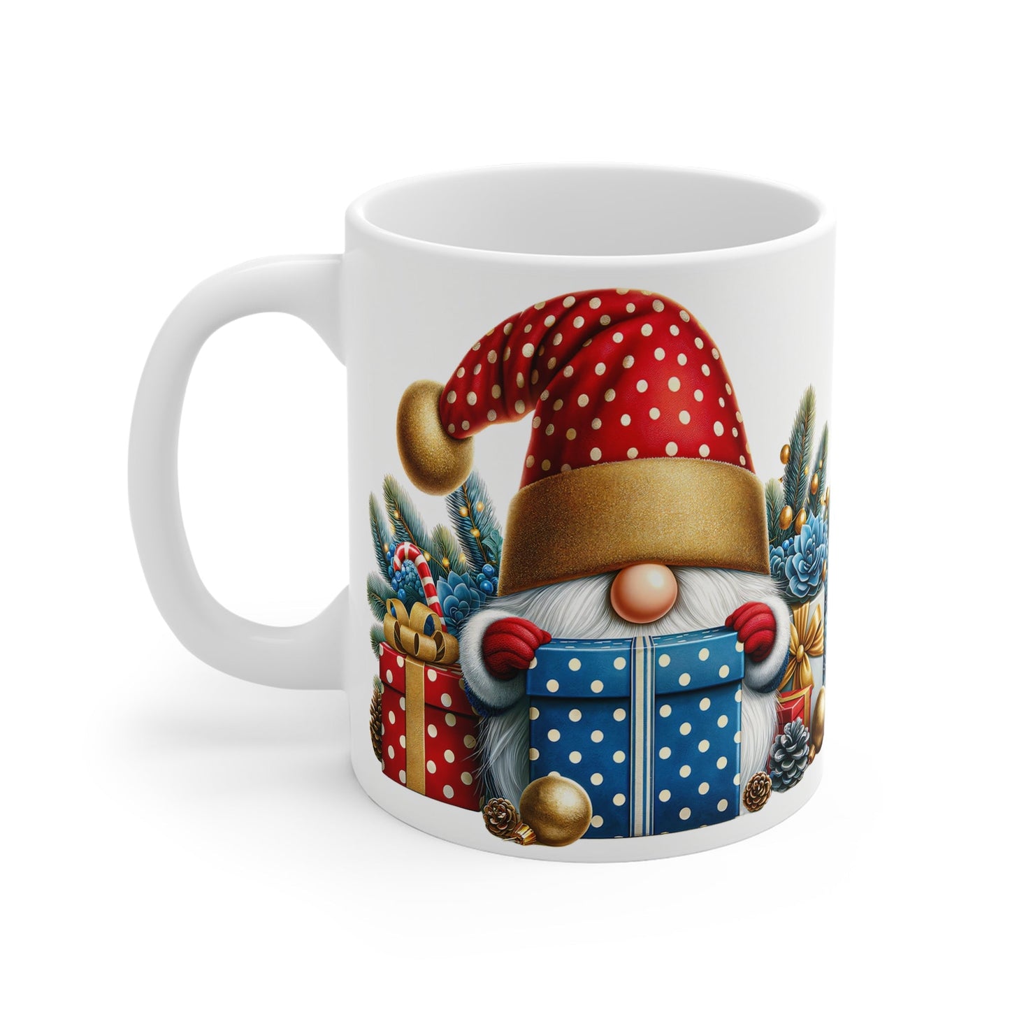 Christmas Gnome Mug with festive design and glossy finish, 11oz ceramic, microwave and dishwasher safe.