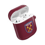 West Ham Utd FC claret AirPods case with crossed hammers logo and wireless charging support