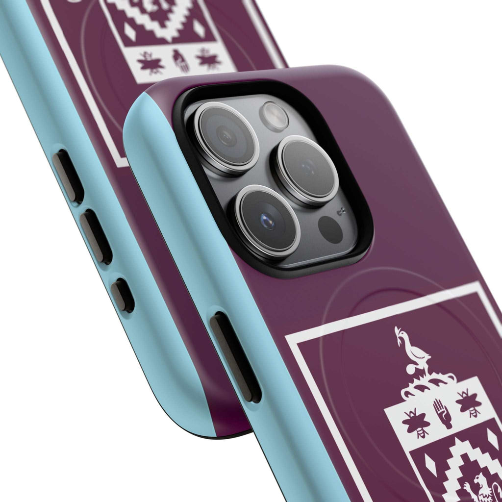 Burnley FC MagSafe iPhone case in claret and blue with official-inspired crest, dual-layer protection, and MagSafe compatibility