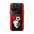 AFC Bournemouth MagSafe iPhone case with red and black team colors and club crest, dual-layer protection, and MagSafe compatibility