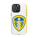 Leeds Utd Magsafe iPhone case with club crest, white and yellow design, dual-layer protection, MagSafe compatible, slim and durable
