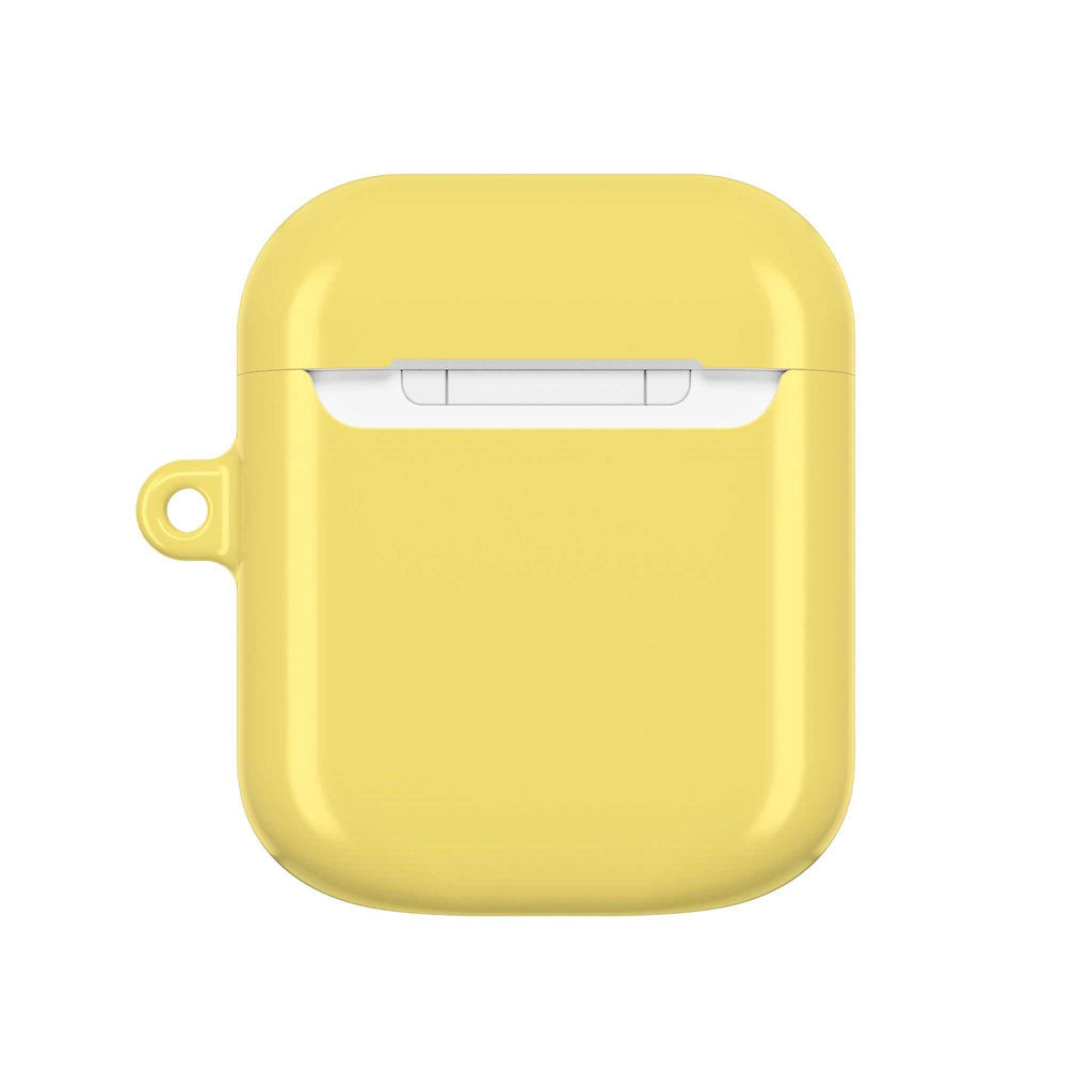 Lemon yellow protective hard shell case for AirPods and AirPods Pro with glossy finish and wireless charging compatibility