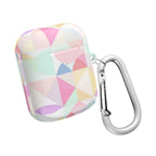 Pastel geometric print protective case for AirPods with glossy finish and carabiner clip