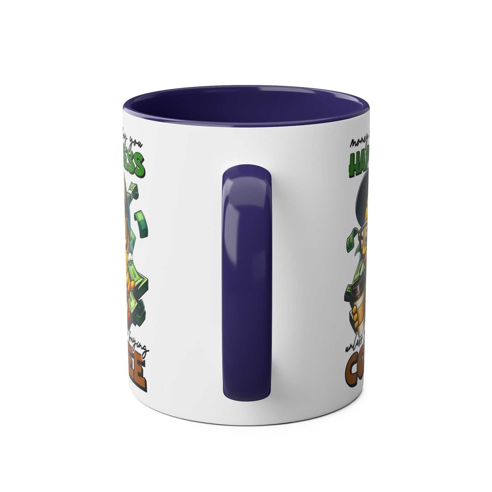 Happiness Coffee Mug with cheerful duck illustration, glossy finish.