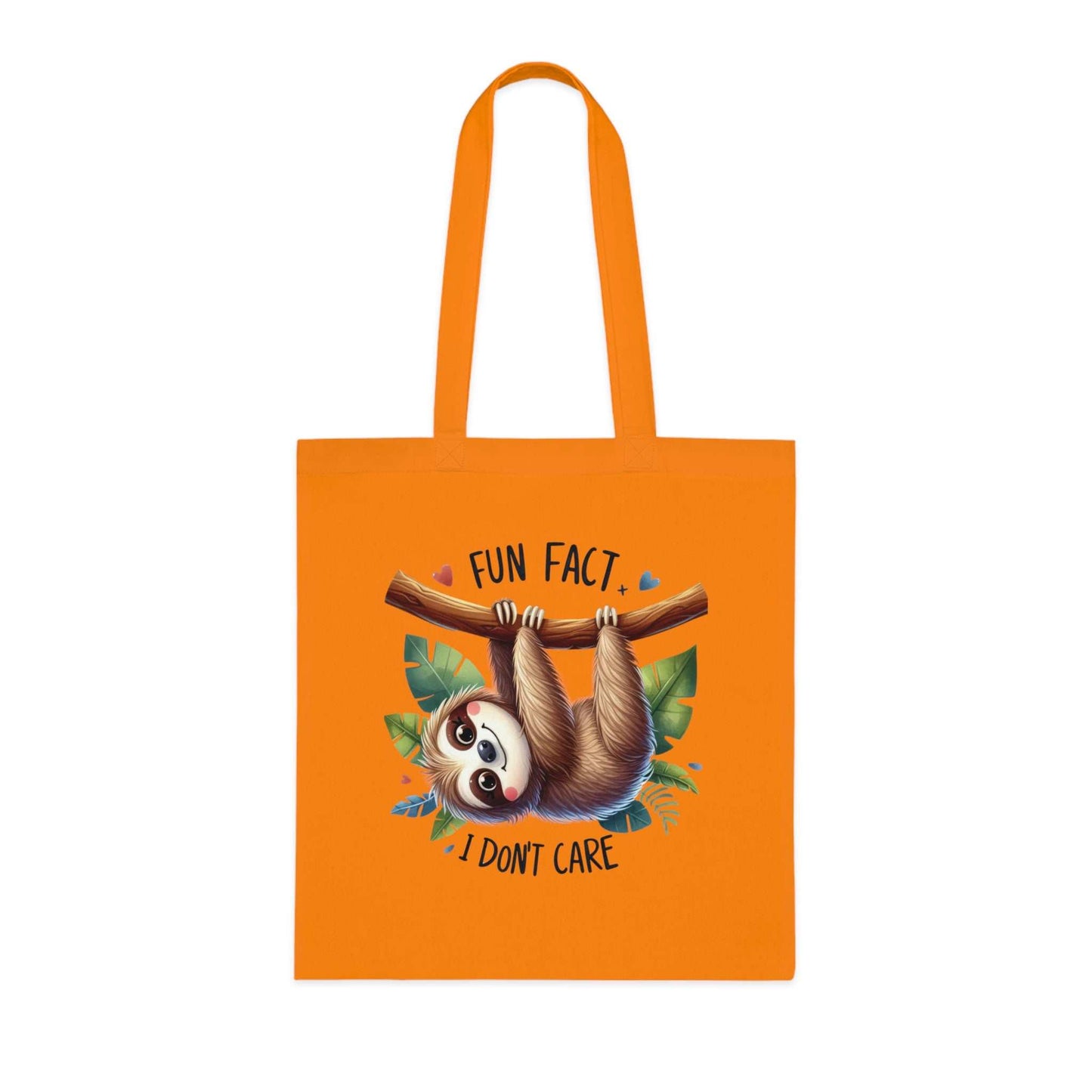 Cotton tote with cute sloth design, vibrant orange, perfect for shopping and everyday errands.