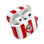 Brentford FC AirPods protective case with red and white stripes and bee crest for AirPods and AirPods Pro