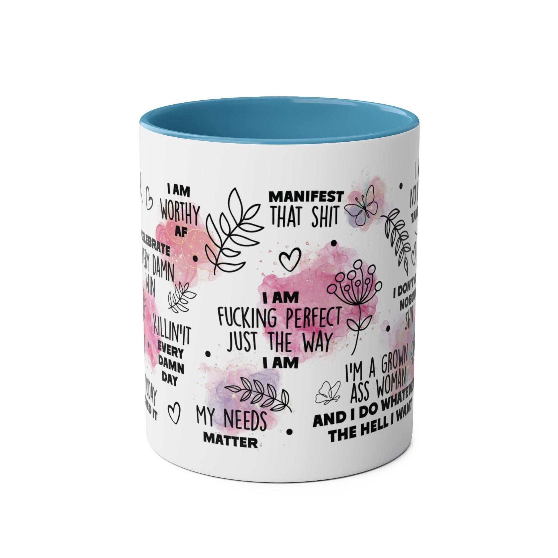 Sweary Quotes Coffee Mug with cheeky sayings and colorful design.