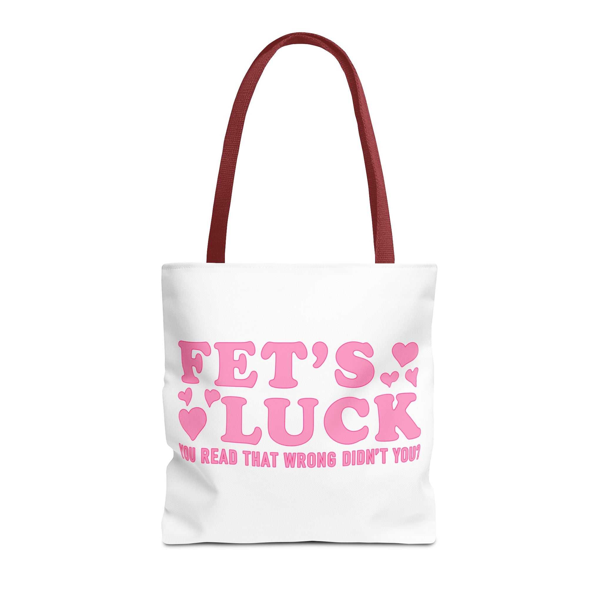 Pink heart tote bag with cheeky fun design and durable spun polyester fabric