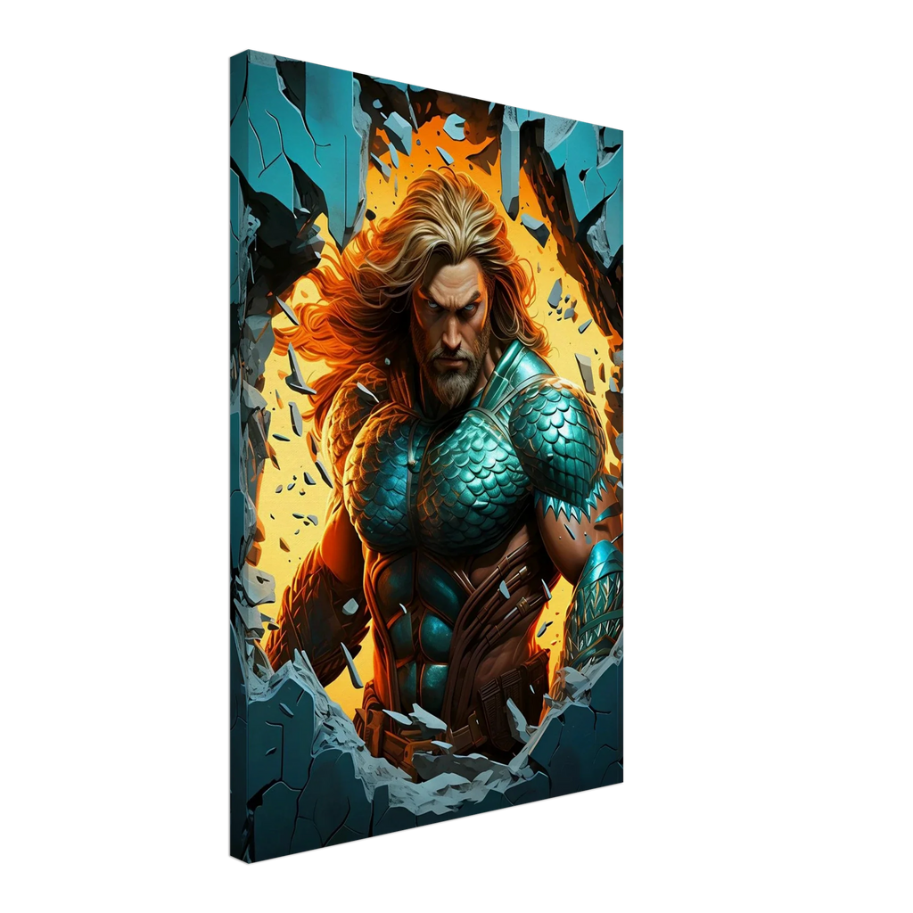 Aquaman Wall Canvas featuring a bold, vibrant print of the ocean hero, ideal for adventurous decor.