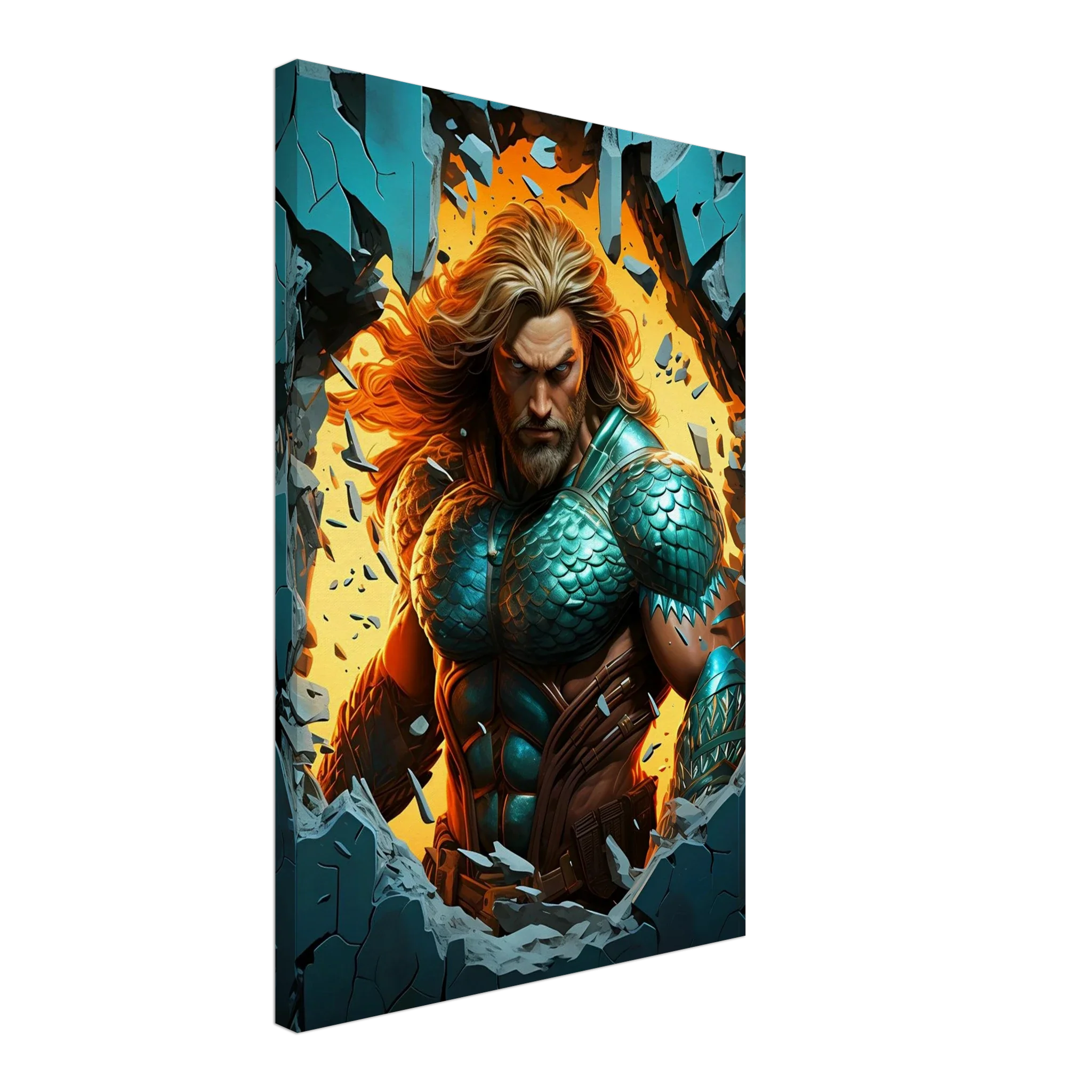 Aquaman Wall Canvas featuring a bold, vibrant print of the ocean hero, ideal for adventurous decor.