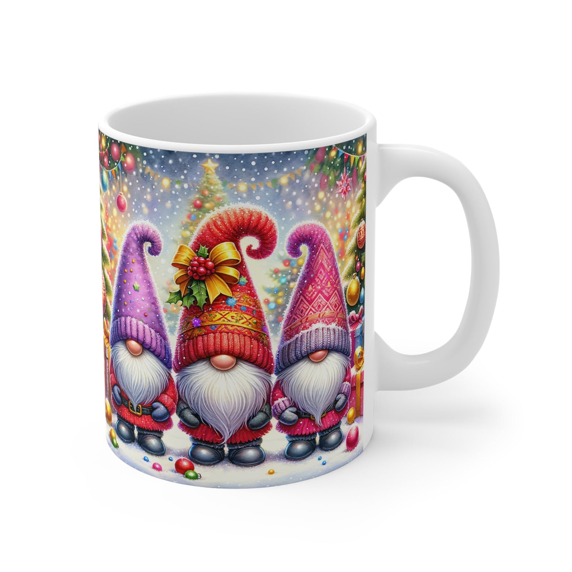 Christmas Gnome Mug with festive design and glossy finish, 11oz ceramic, microwave and dishwasher safe.