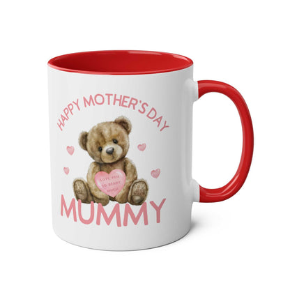 Cute Bear Mother's Day mug with adorable bear design, red interior, perfect gift for moms.