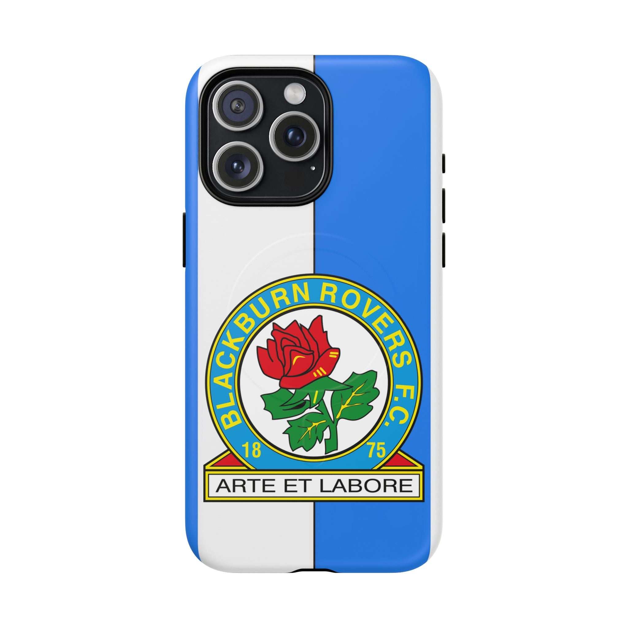 Blackburn Rovers MagSafe iPhone case with blue and white colors and club crest, dual-layer protective design