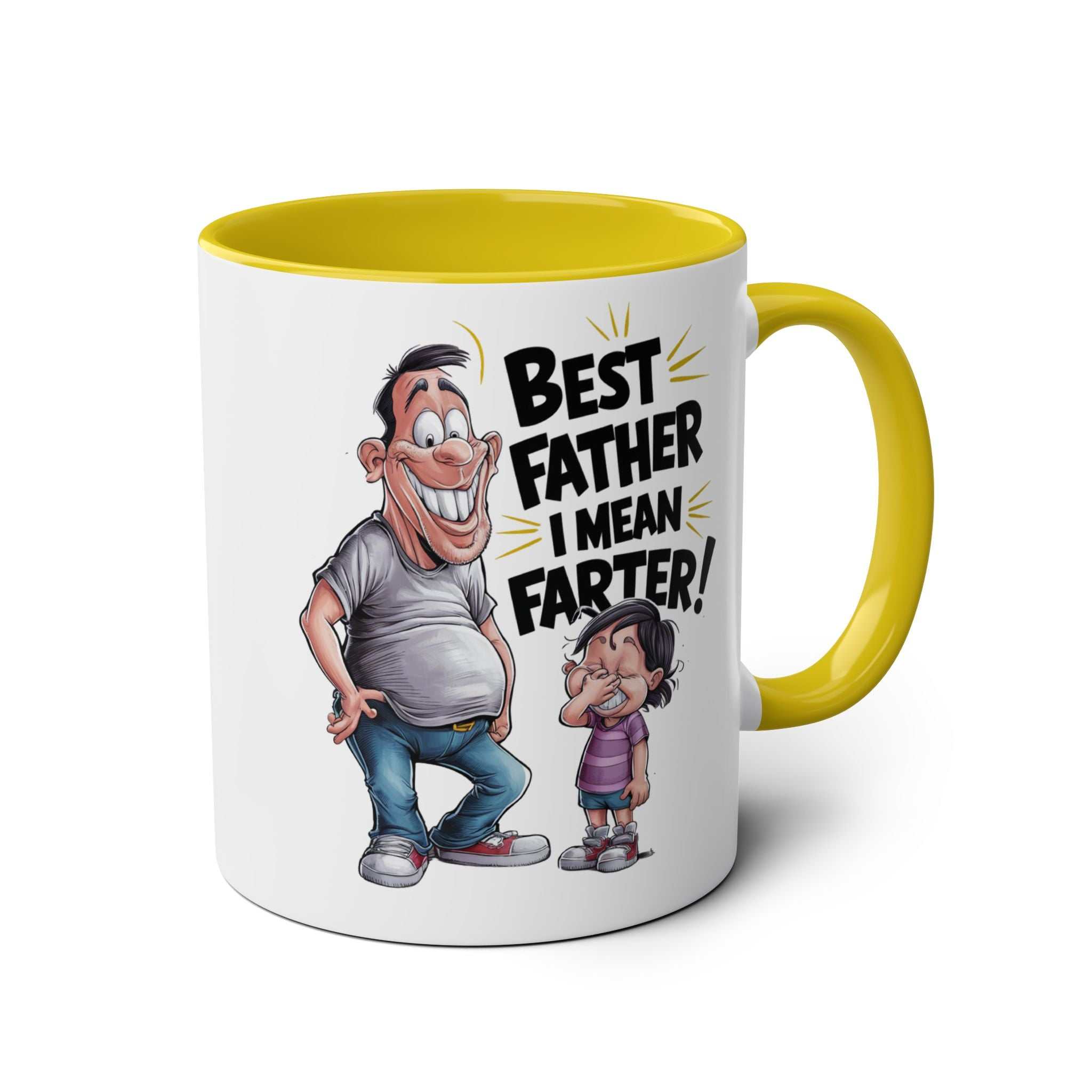 Fun Fathers Day Gift Mug with a humorous design, perfect for dads, available in 6 colors.