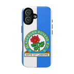 Blackburn Rovers MagSafe iPhone case with blue and white colors and club crest, dual layer protection, and MagSafe compatibility