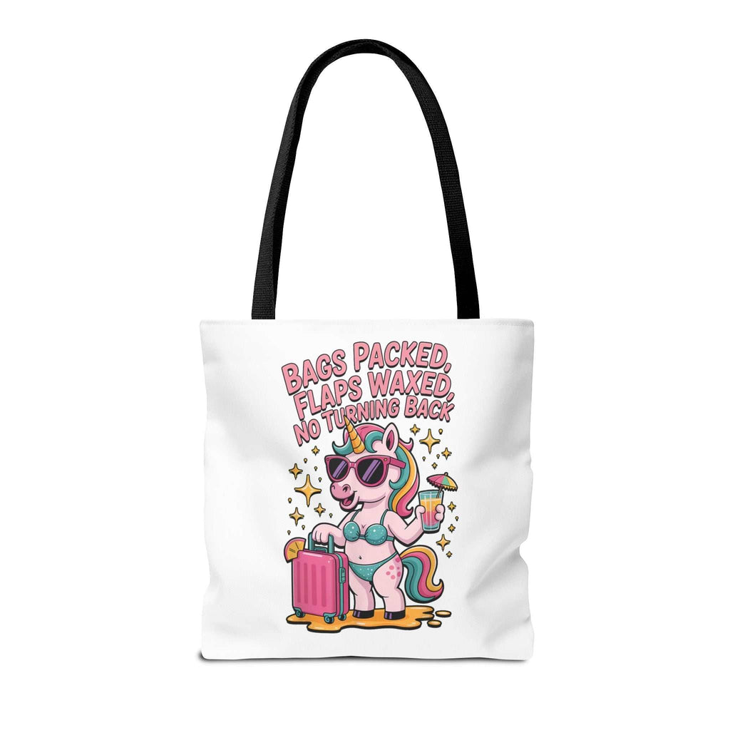 Fun Unicorn Travel Tote Bag with cheeky design and multiple handle colors